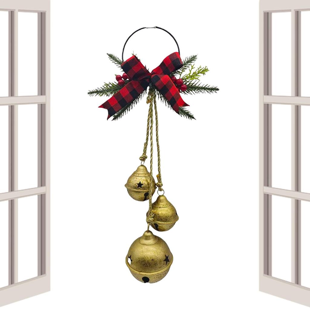Christmas Bell Decorations Metal Rustic Festive Bowknot Tree Hanger Bells Hanger Garland Crafts For Front Door Home Wall Mantle