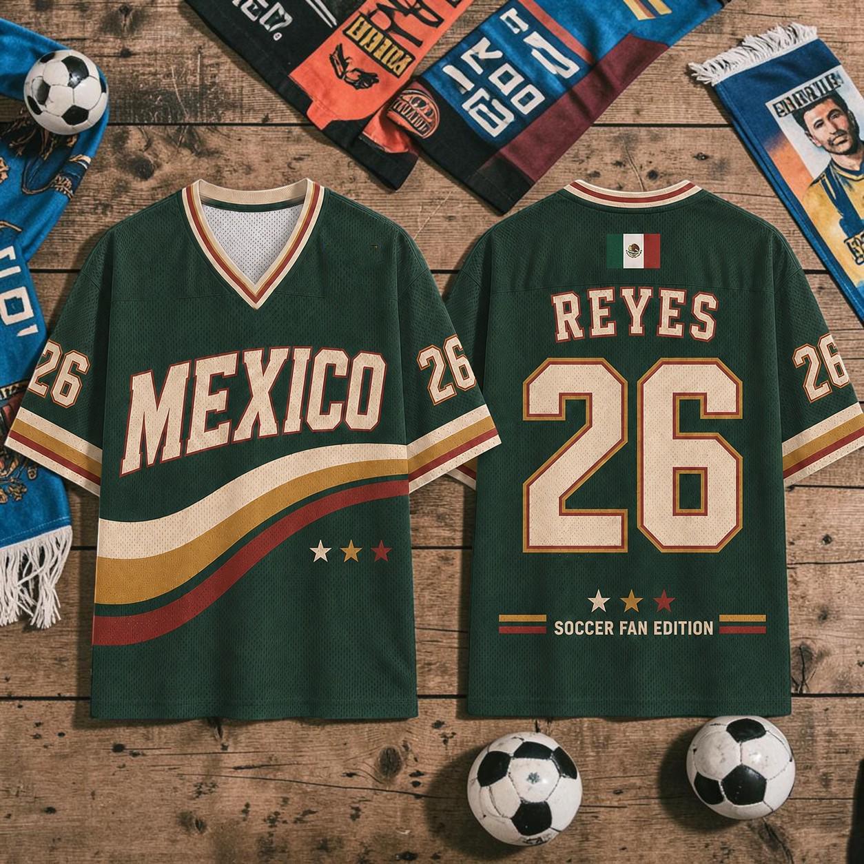 Vintage Mexico Reyes/Papa Print Soccer Jersey Flag Color Striped Quick Dry Mesh Football Shirt Men Patriotic Fan Streetwear Top S