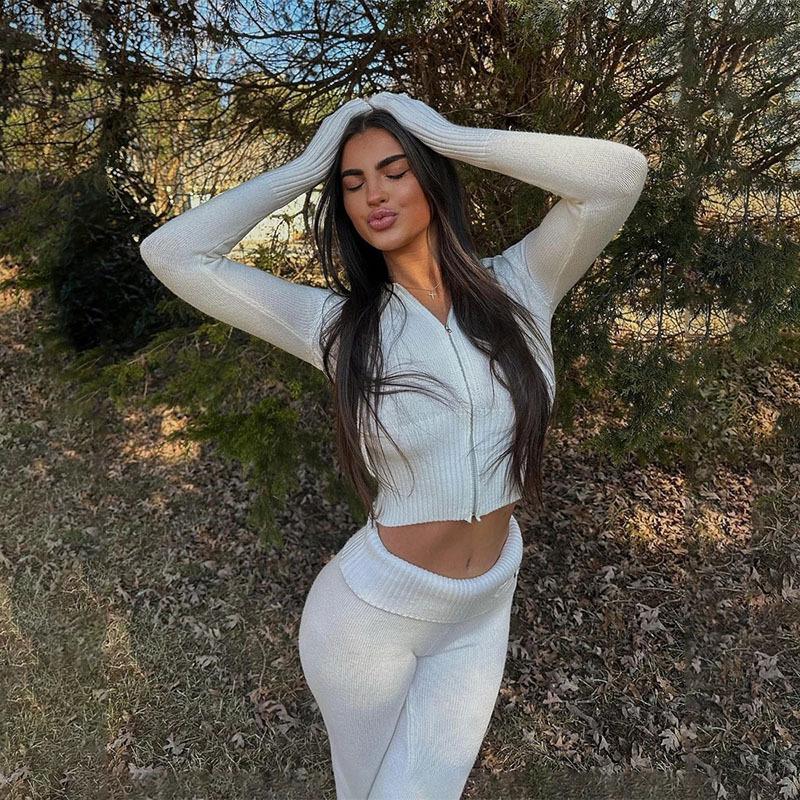 Autumn Y2K Sports Spice Girls Millennial Knitted Hooded High Waist Suit