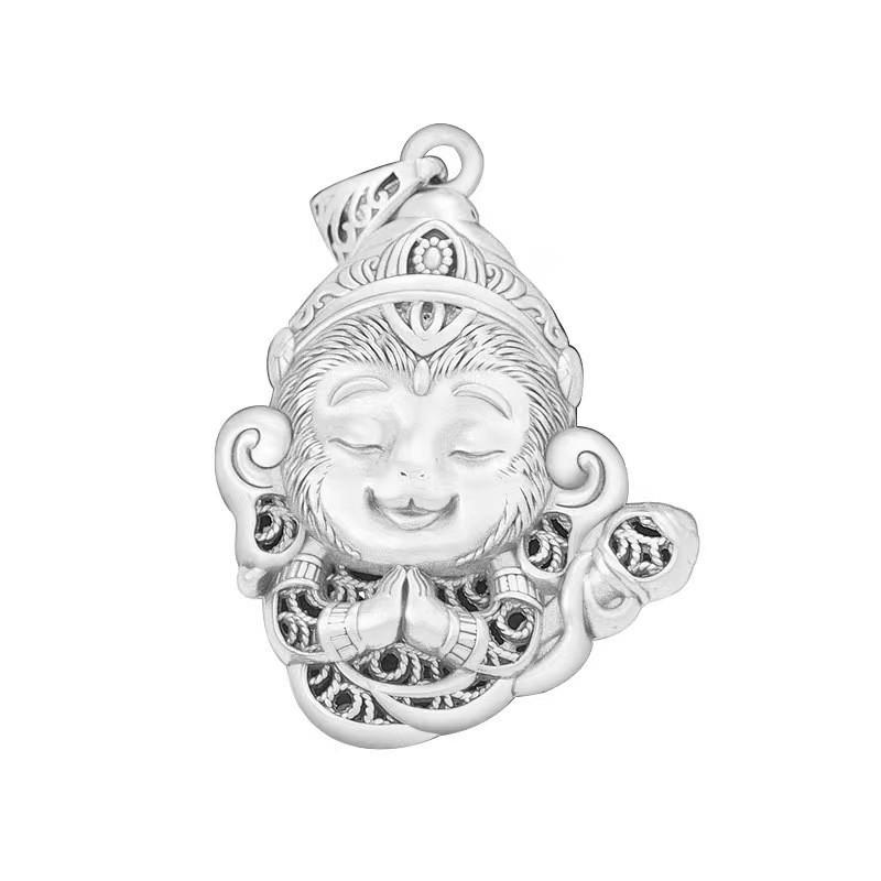 Vintage Monkey King Pendant Necklace Men Women Copper Alloy Retro Style U-Shaped Geometric Charm With Pearl Chain