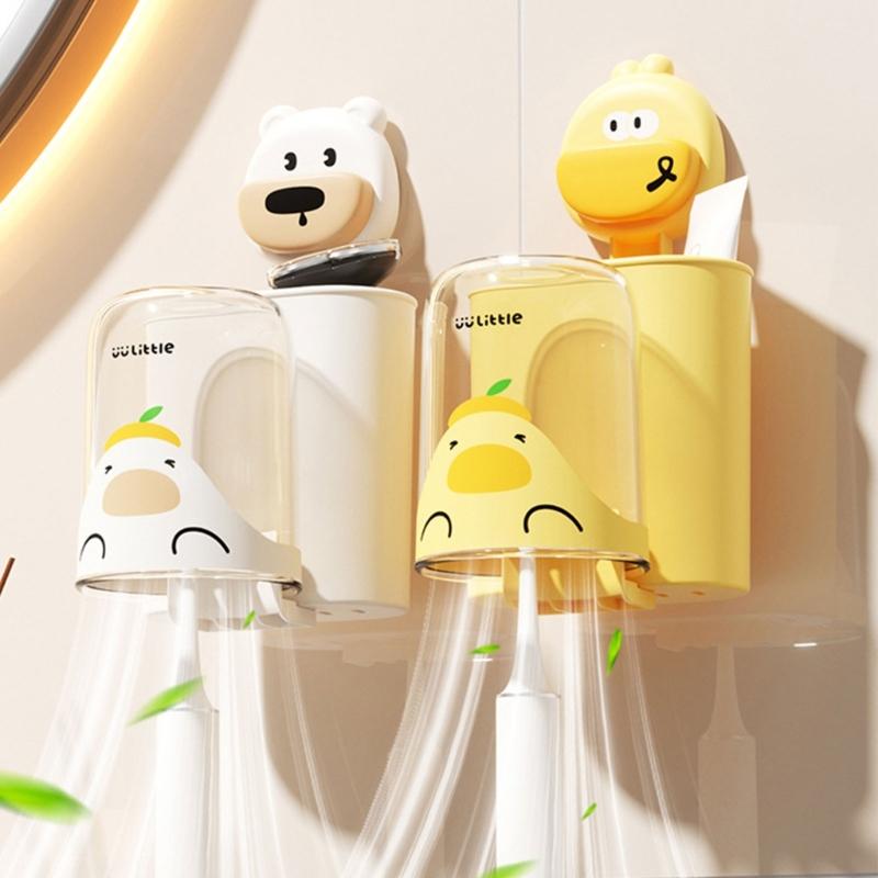 Kids Toothbrush Holders with Cups Wall Mounted & Saves Space Toothbrush Organizes Upgrades for Family Bathrooms