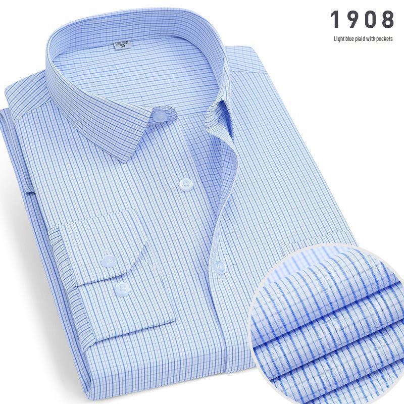 2025 Men's Non-Iron Long Sleeve Blue Striped Shirt: Spring & Autumn Business Wear