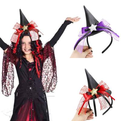 Crown Witch Hat Headband Mardi Gras Cosplay Accessories Headdress with Red Lace Party Wear Gift for Boys Girls