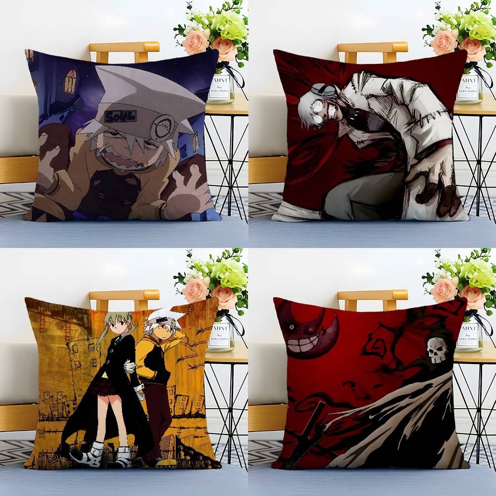 Anime S-Soul Eater Pillow Case Anti-dustmite Pillowcase Invisible Zipper Silky Short Plush Sofa Cushion Cover