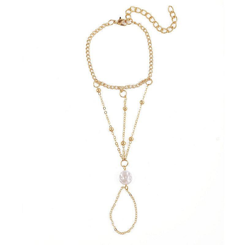 Nowy metalowy łańcuszek modne fajne akcesoria, bohemy spersonalizowana biżuteria przesadzona płaska perła bransoletka na palec