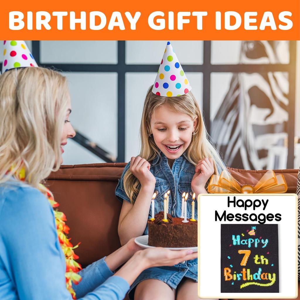 HAPPYPOP Birthday Gift Ideas for Kids - Socks for Girls Boys Age 3-12 with Greeting Card