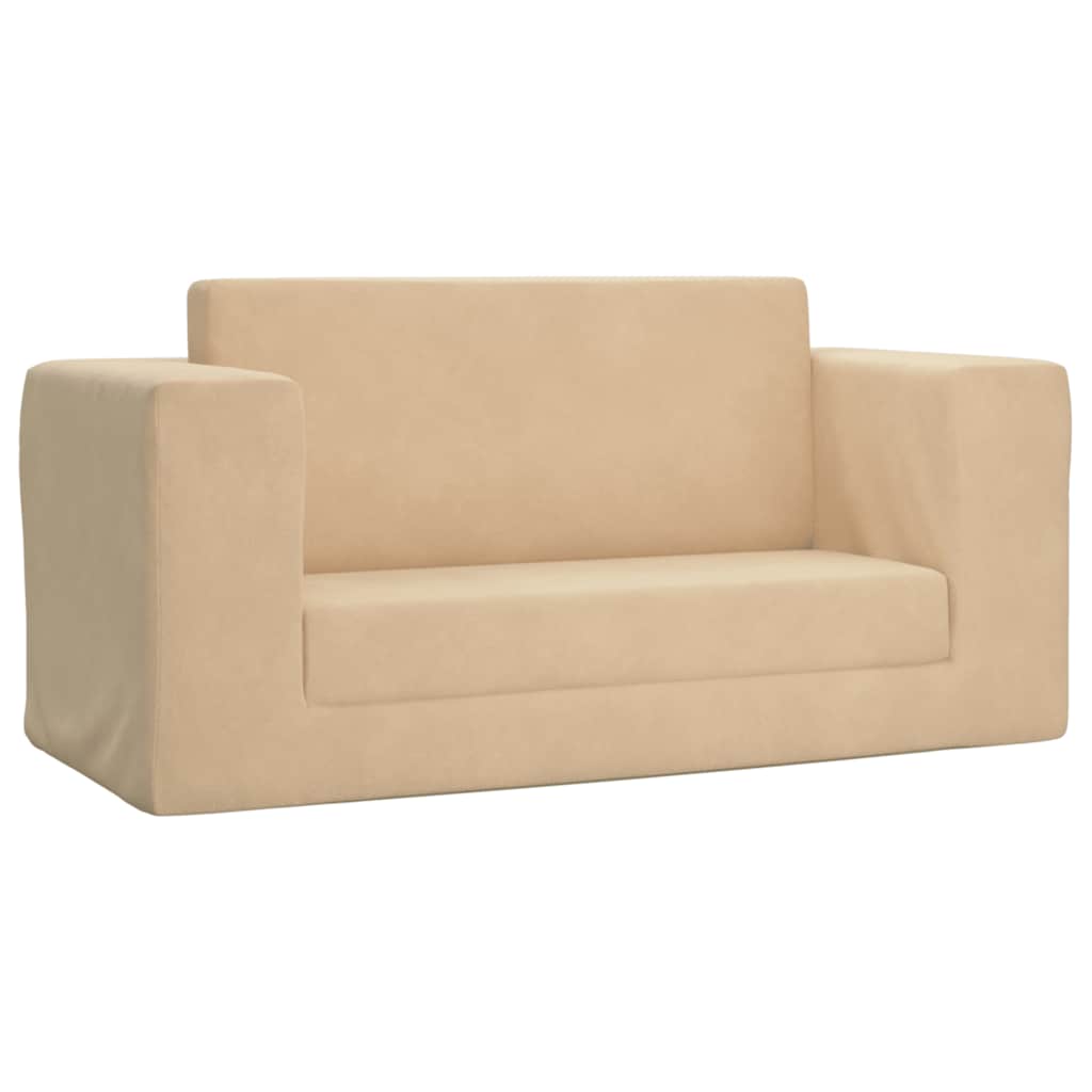 Kids Sleeper Sofa 2 Seater Cream Soft Plush