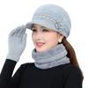 Chapéus de inverno femininos gorros grossos de malha quente babador feminino à prova de vento ciclismo lã costura tricô bonés de cobertura + cachecol + luvas conjuntos 3