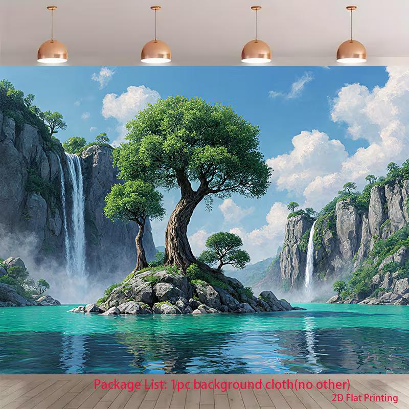 2D Mountain Cliff Waterfall Backdrop for Nature & Outdoor Studio