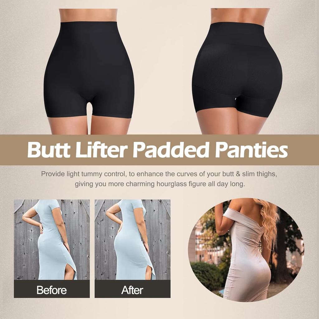 Calcinha Levanta Bumbum para Mulheres Bumbum Falso Acolchoado Roupa Íntima Shorts Modeladores de Quadril Sem Costura Calcinha Levanta Bumbum Cintura Alta Controle de Barriga Shapewear