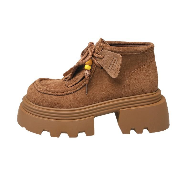 Retro Thick-soled Martin Boots for Women's 2025 Autumn New Fashionable Versatile Frosted Leather Muffin Small Locomotive Short Boots