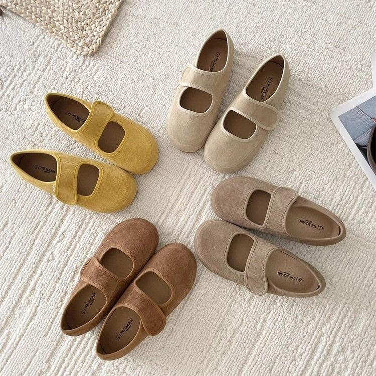 Leather Platform Velcro Doudou Shoes Women's 2025 Spring New Mary Jane Single Shoes Shallow Mouth Comfortable Versatile Women's Shoes