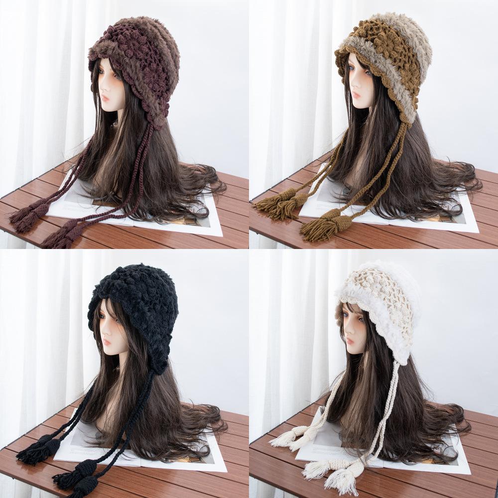 Internet Celebrity Fashion Retro Crochet Plush Woven Fur Hat Women Autumn and Winter Flowers Outdoor Photo Travel Hat