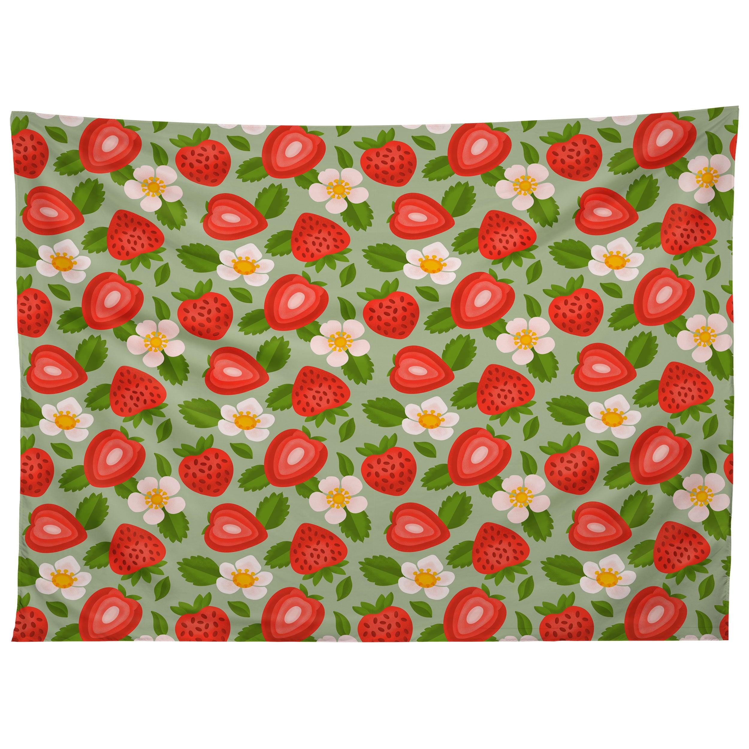 STRAWBERRY PATTERN ON MINT tapestry 75x100 чёрный
