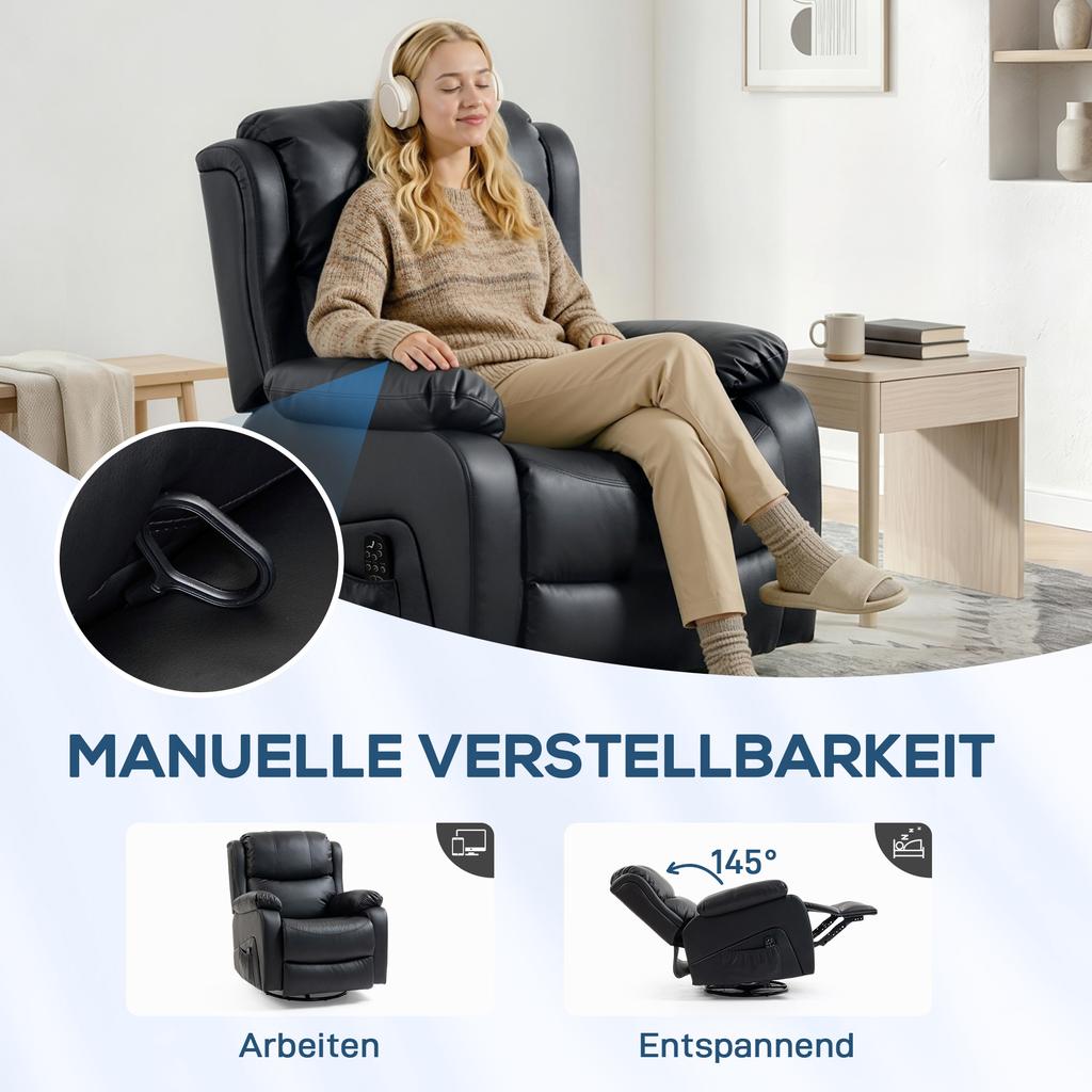 Massage Chair, Heat & Reclining Function, Faux Leather, Up To 150kg, 97x92x104cm, Black