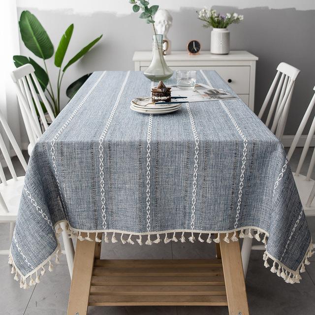 Nordic Christmas Tablecloth Striped Embroidery Flower Tablecloth Cotton Art Hotel Household Tea Table Cloth Pad