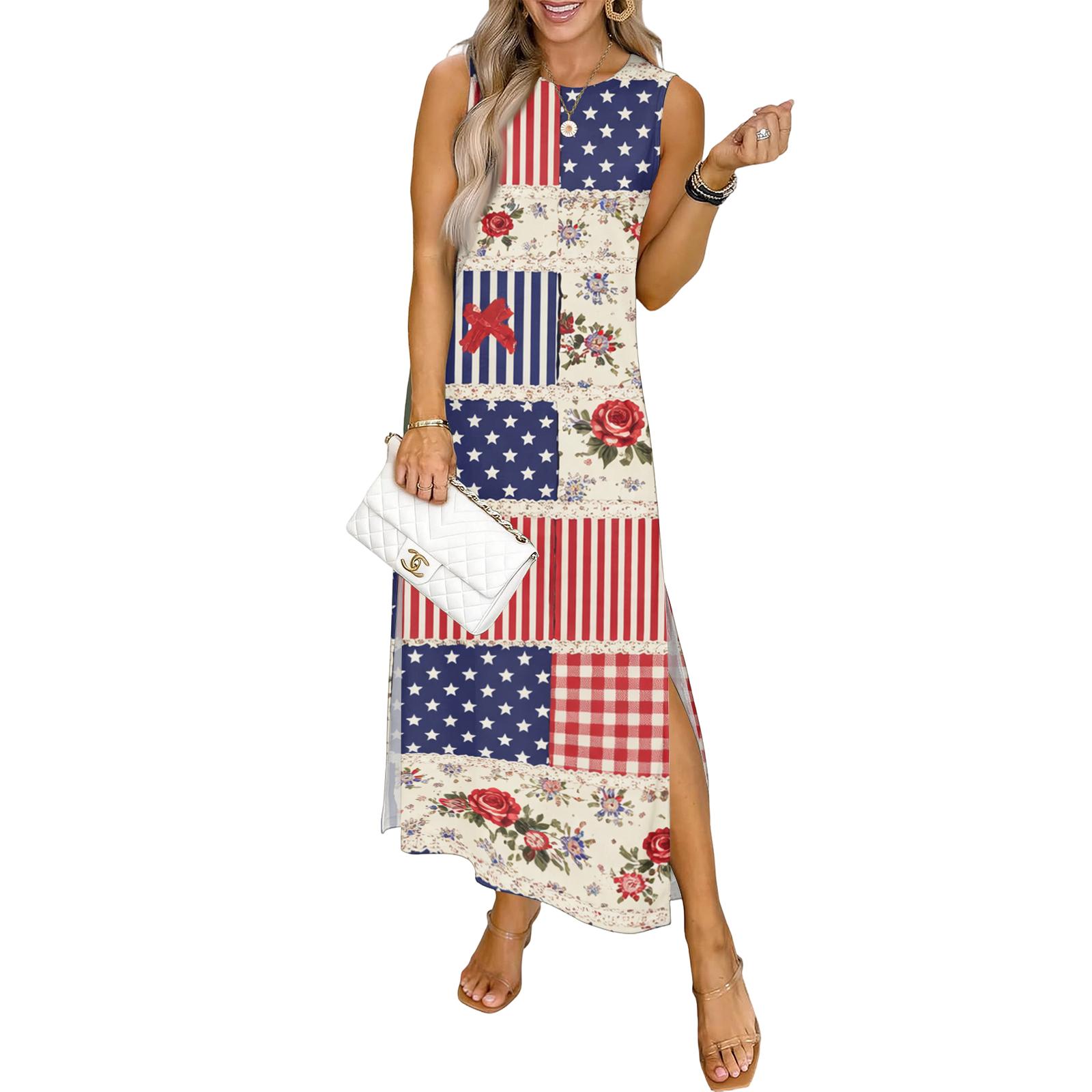 Women s Fashion Casual Independence Day Print Dress S