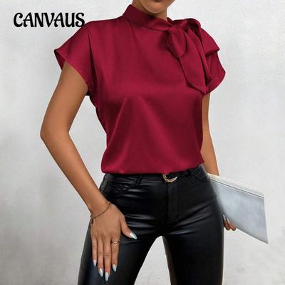 Damen Sommer New Fashion Kurzarm Schleife Top