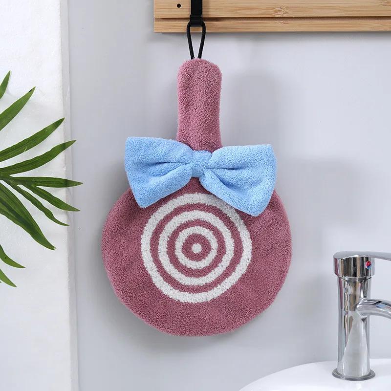 

1Pc Cartoon Lollipop Shape Bow Coral Velvet Hanging Kitchen Bathroom Washcloth Quick Dry Children Baby Soft Hand Towel фіолетовий