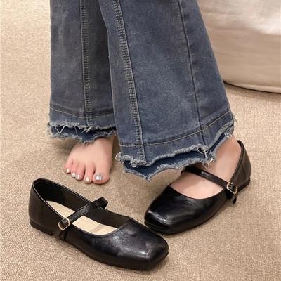 Chaussures Mary Jane pour femmes 2025 nouveaux modèles de printemps avec jupes Chaussures en cuir petites à talons bas françaises chaussures simples à semelle plate chaussures de soirée douces
