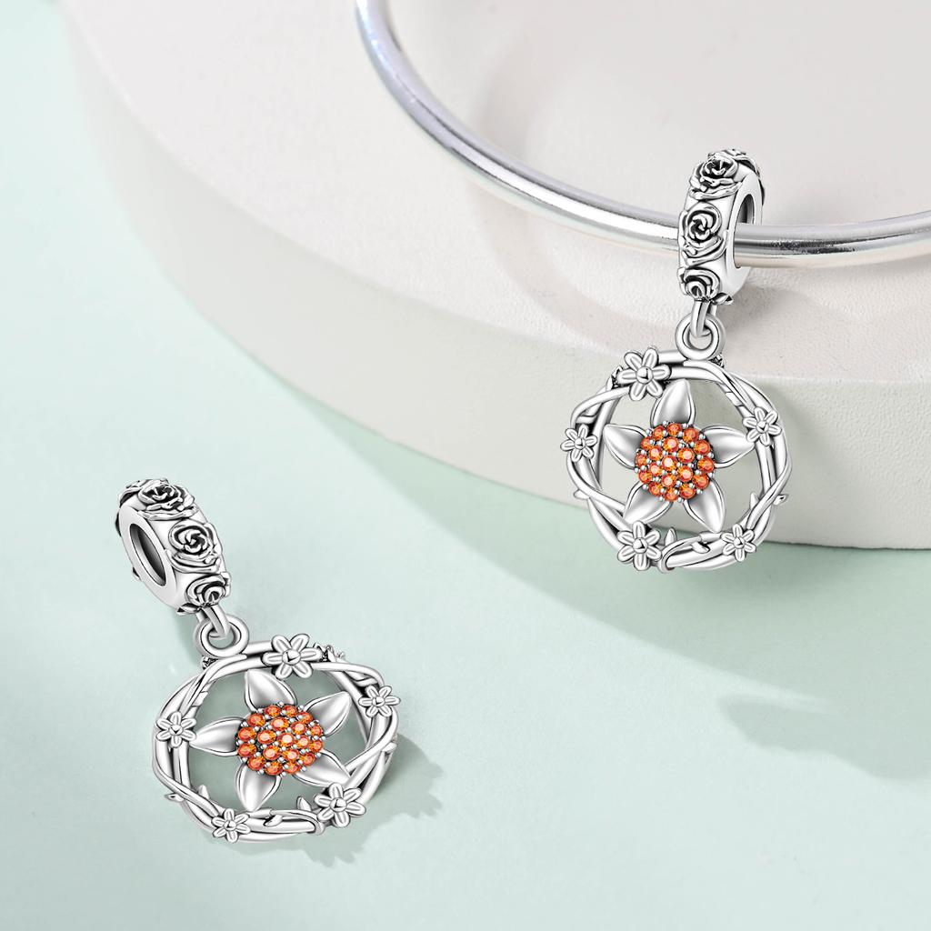 Original Charms Copper Floral Hanging Decorations Plants Beads Fit Bracelet Women Jewelry Making Diy Gift