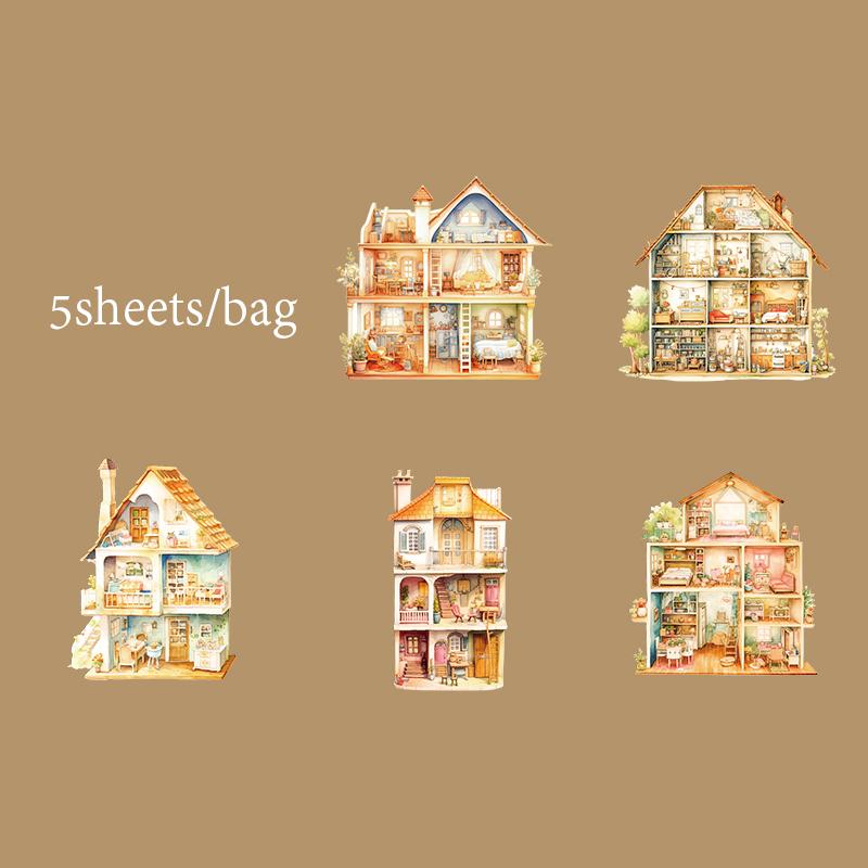 

5 Sheets/Bag Stickers Dream Kawaii Cabin Stickers Handbook Stationery DIY Scrapbook For Phone Case Diary Decoration