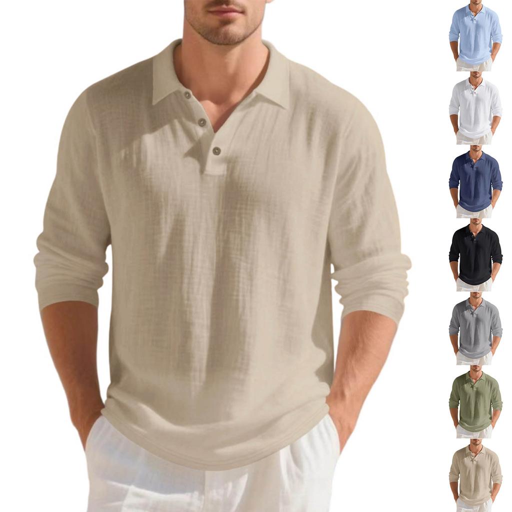 Men's Business Casual Long Sleeve Shirt with Lapel Collar - Color, Relaxed Fit