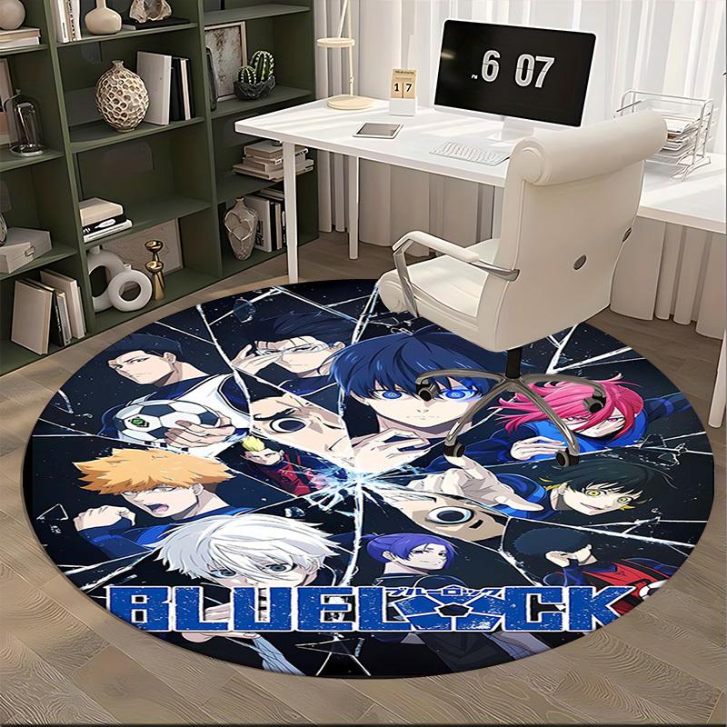 1pc Blue Lock Anime Design Round Carpet - Office Chair Mat, Non-Slip Rug for Home Decor, Living Room, Bedroom, Game Room