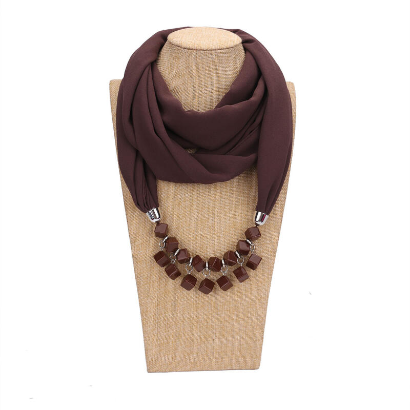 Bold Red Chiffon Scarf Necklace with Cubic Beads – Fashionable Infinity Scarf for Women, Statement Jewelry Accessory