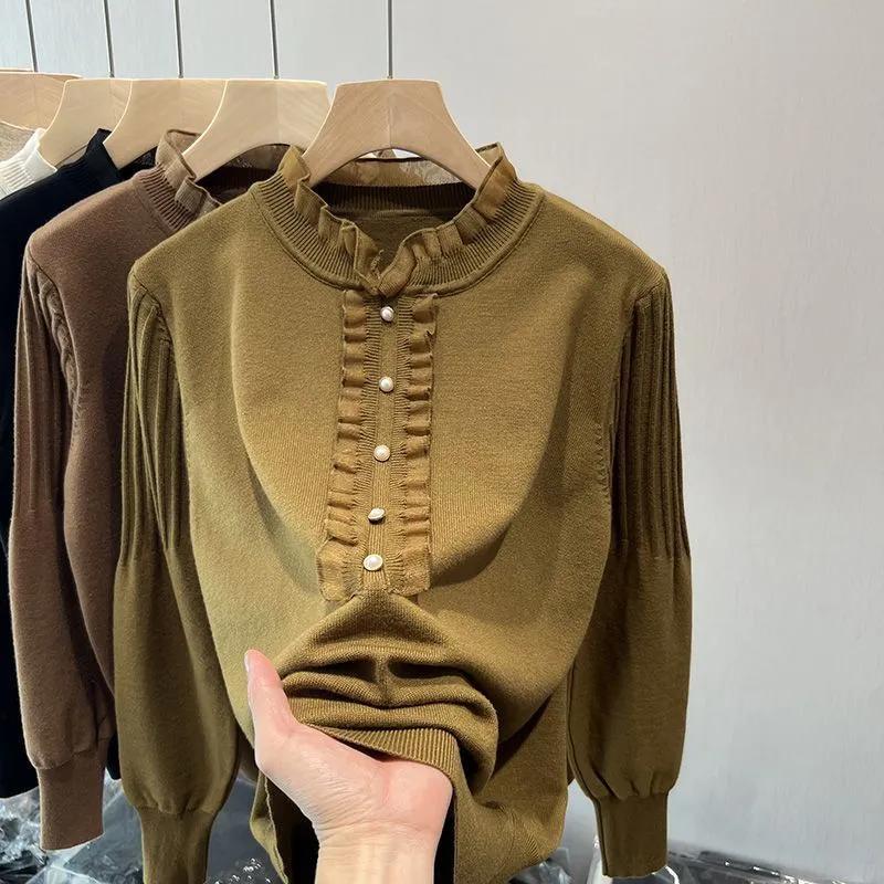 Bluzki dla Kobiet Koszule z Długim Rękawem Zimowe Oversize Polar Pogrubione Codzienne Bawełniane Luźne Bluzki Pulowerowe