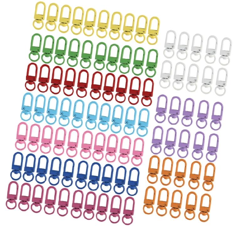 100pcs Colorful Carabiner Clasp Key Chain Lobster Clasps Rotating Keychain Hooks