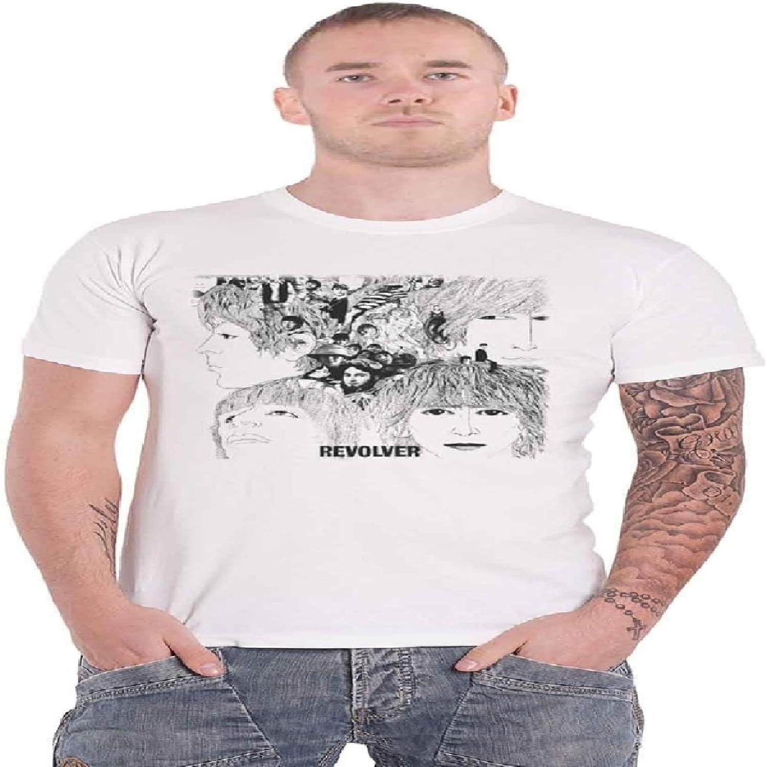 The Beatles T Shirt Revolver Album Cover Band Logo Official Unisex White Size XXXXL S