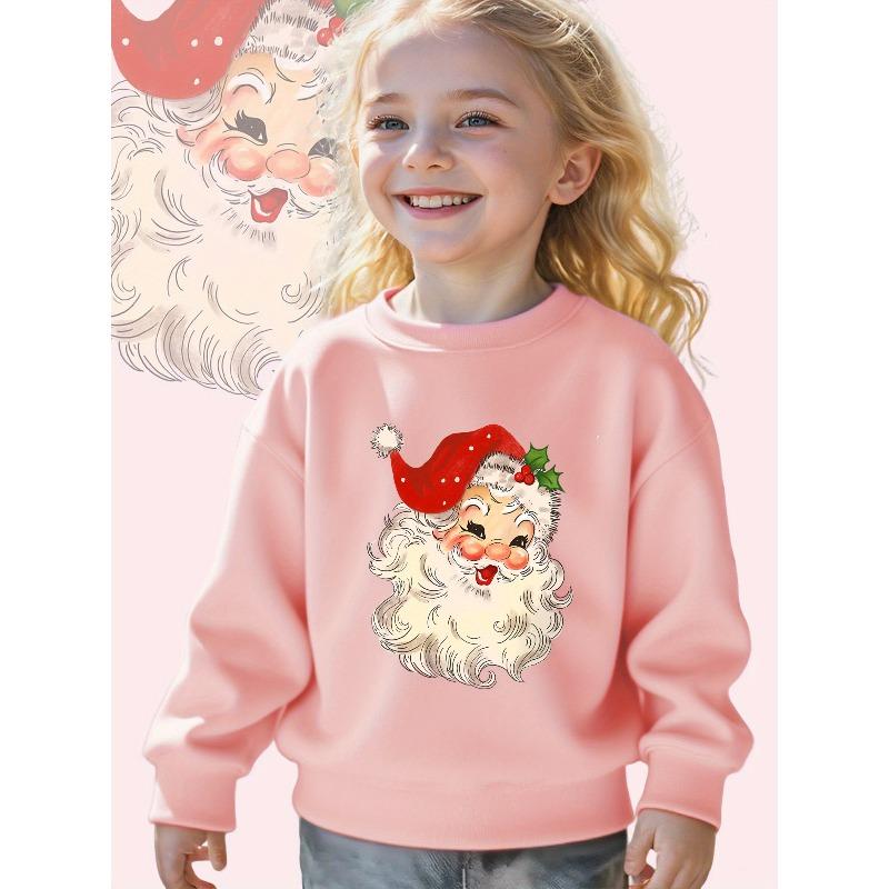 European sizes Kids Jolly Santa Claus: A Festive Christmas Illustration Print Long Sleeve Crewneck Sweatshirt - Soft Casual Pullover Top