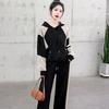 Early Autumn Casual Fashion Short Sleeve Patchwork Set Women's Wide Leg Pants Suit Korean Style Ladies' Ensemble