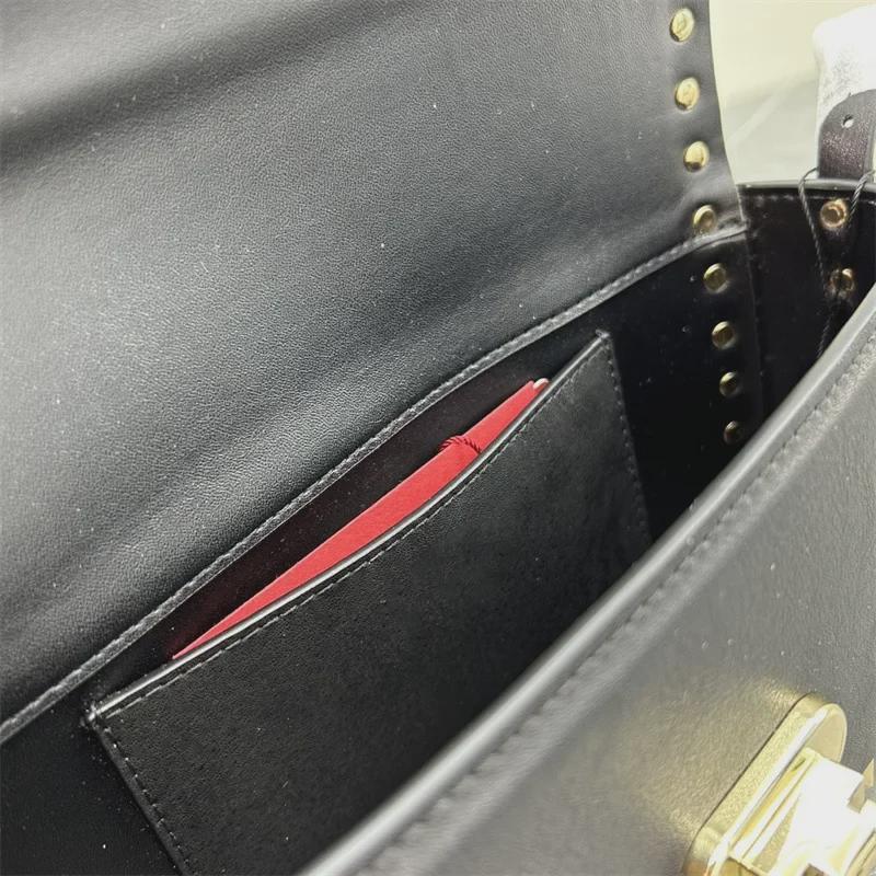 Luxurious Women's Cowhide Rivet Crossbody Shoulder Bag - Versatile Solid Color Flap Design