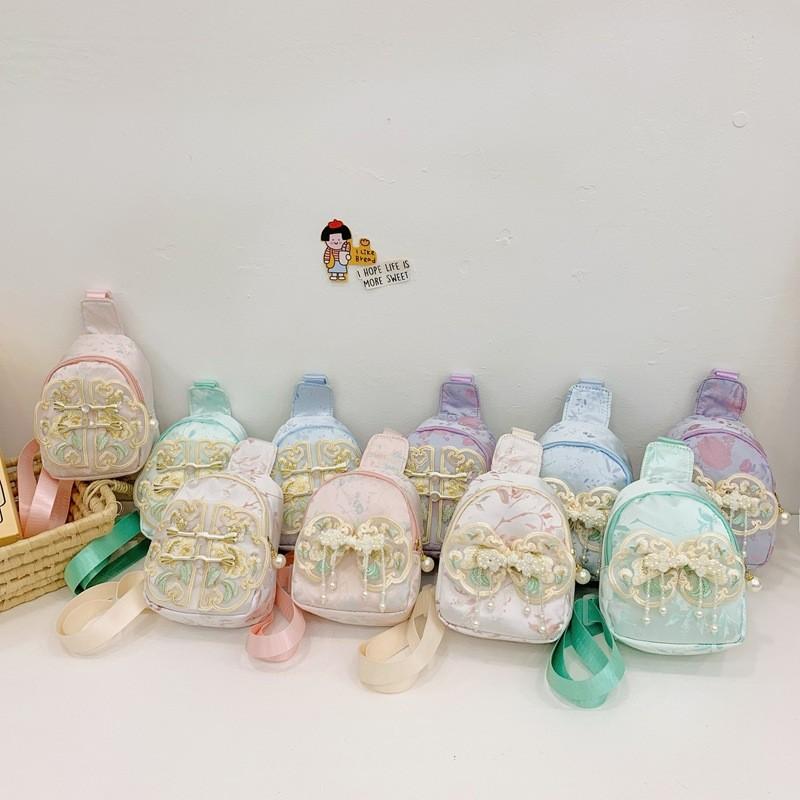 Charming Children's Handbag With Pearl Accents And Bowknot Geometric Patterns