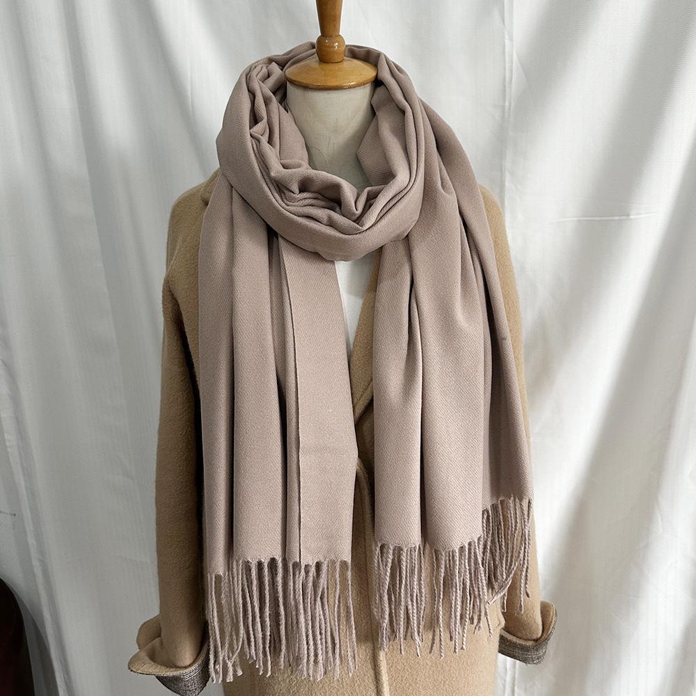 Double-sided heterochrome medium and long shawl women, high-end imitation cashmere scarf, winter atmosphere warm scarf