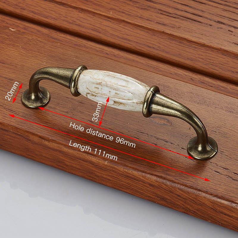 KAK Marble Lines Ceramic Cabinet Handles Zinc Alloy Drawer Knobs Wardrobe Door Handles Antique Bronze European Furniture Handle