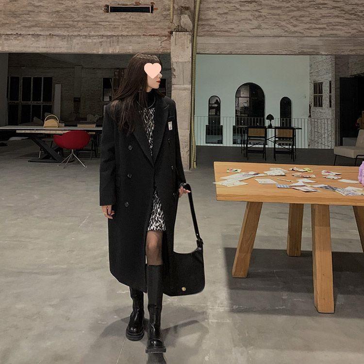 Women's Mid-Length Woolen Coat: Spring/Summer, Korean Style, Loose Fit, Versatile, Petite, Cotton-Enhanced