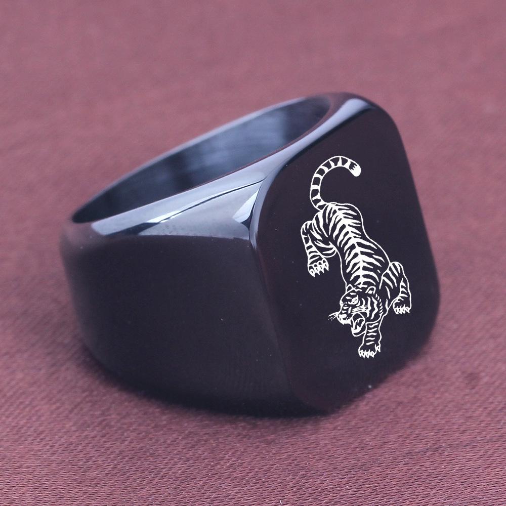 Retro European-American Style 18MM Laser Engraved Tiger Stainless Steel Ring for Women