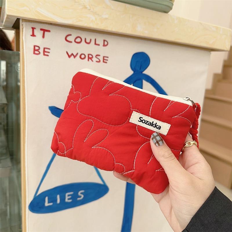 Small fresh floral quilted cotton change bag cute mini portable travel port red envelope storage card bag