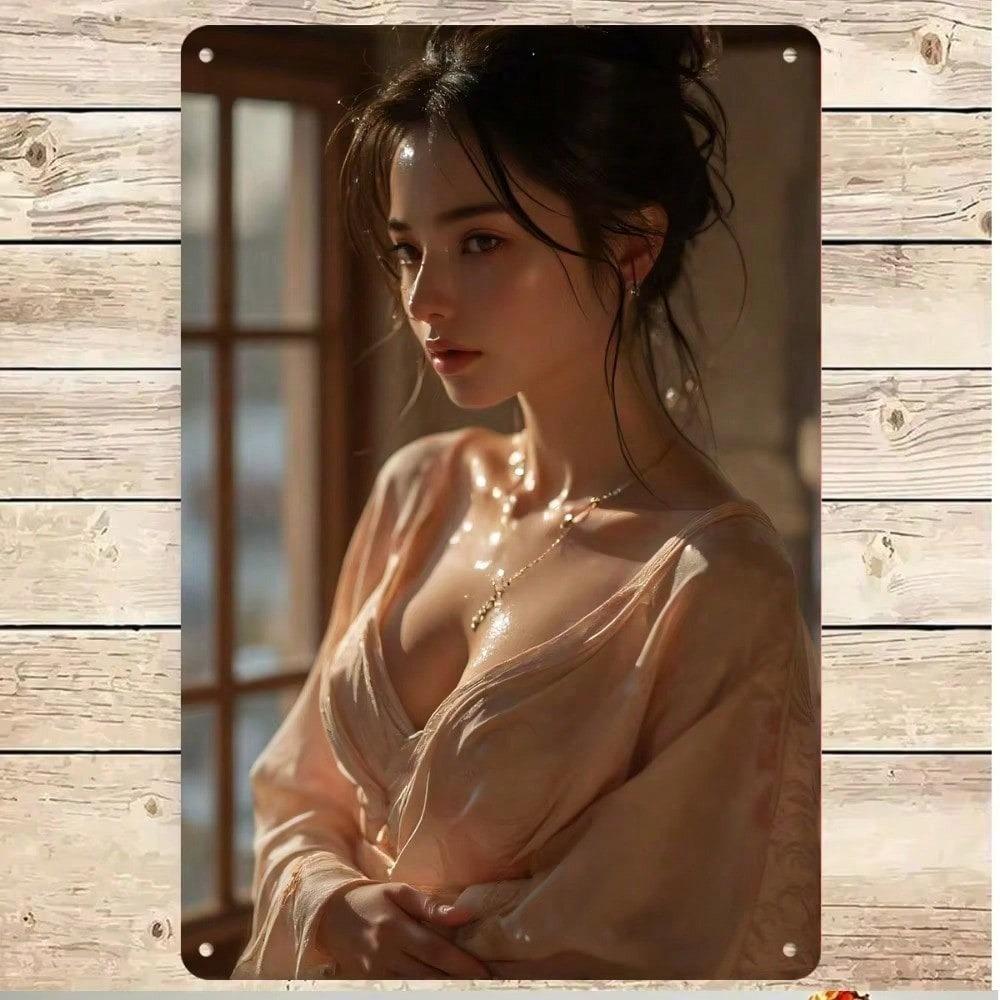 Vintage Retro Woman Face Metal Tin Sign 2D Aluminum Wall Art Home Cafe Bar Pub Man Cave Decor