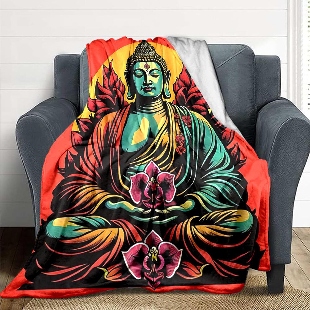 1pc Buddha Statue Blanket Lightweight Flannel Blanket Throw Blanket For Sofa, Bed, Travel, Camping, Livingroom, Office, Couch, Chair, And Bed yy251015