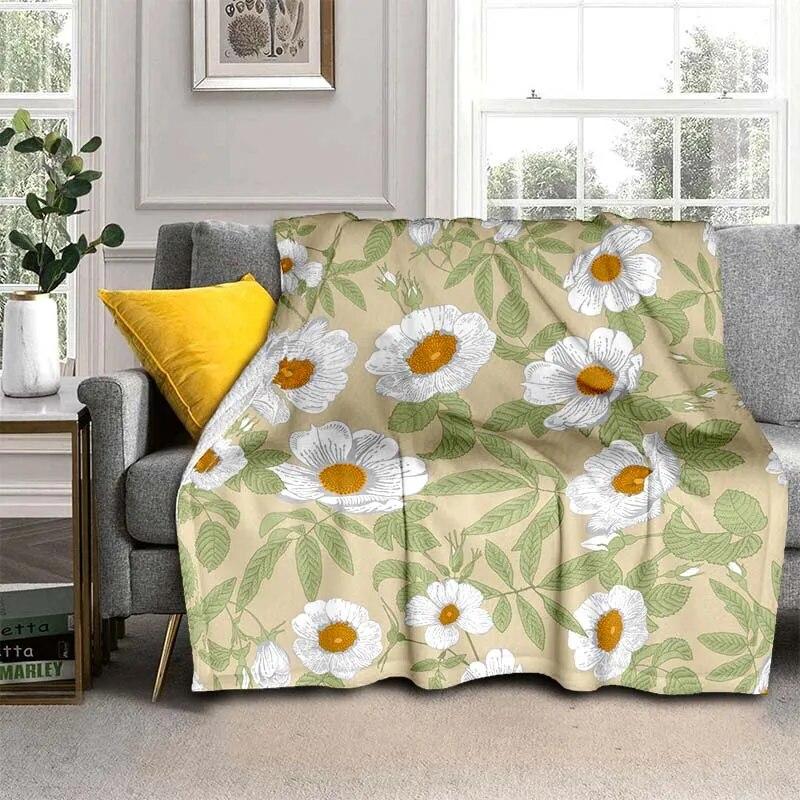 Módní přikrývka se zářivými květinami – lehký flanelový přehoz na pohovku, přikrývka s digitálním potiskem s měkkou a červotočivou flanelovou látkou