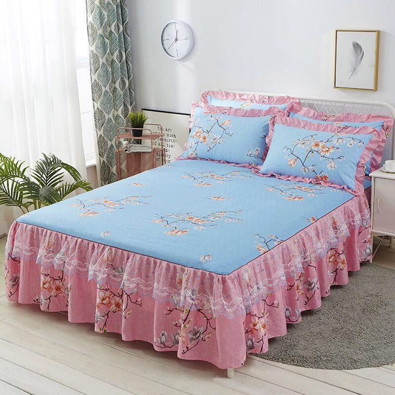 Fashion Lace Bedspread Soft Sanding Bed Skirt Queen Twin King Size Fitted Sheet Double Layer Ruffle
