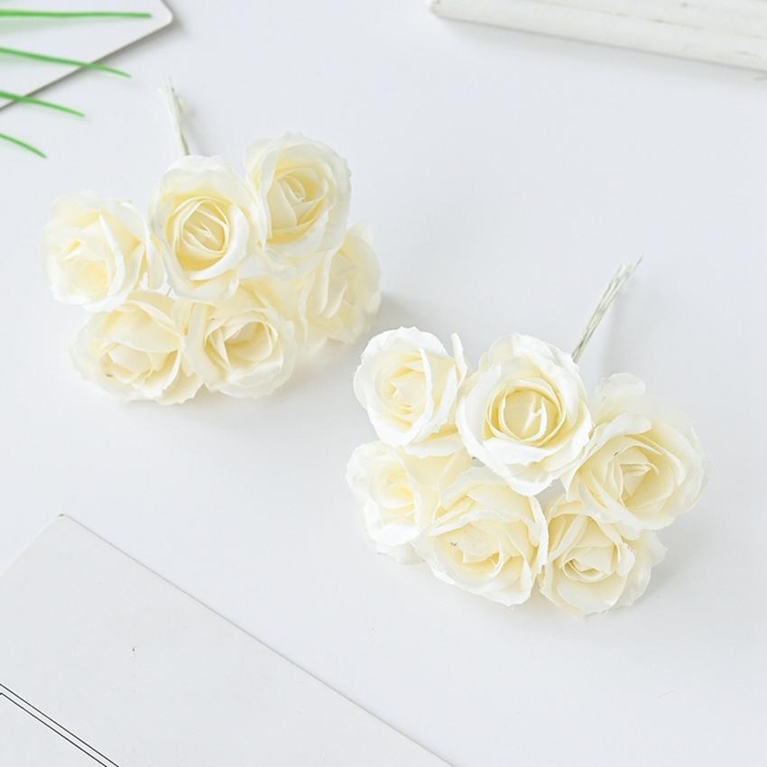 6Pcs Artificial Silk Rose Bundle For Christmas Wedding Bridal Bouquet Decoration Home Ornamental Flowerpot Accessory Fake Flower