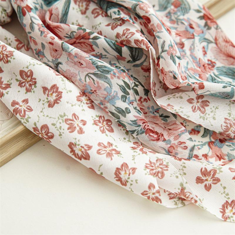 Summer Silk Scarf with Floral Pattern, Small and Fresh Hair Band, Big Hair Ring, Women's Hair Tie, Butterfly Knot, Flowing Ribbon