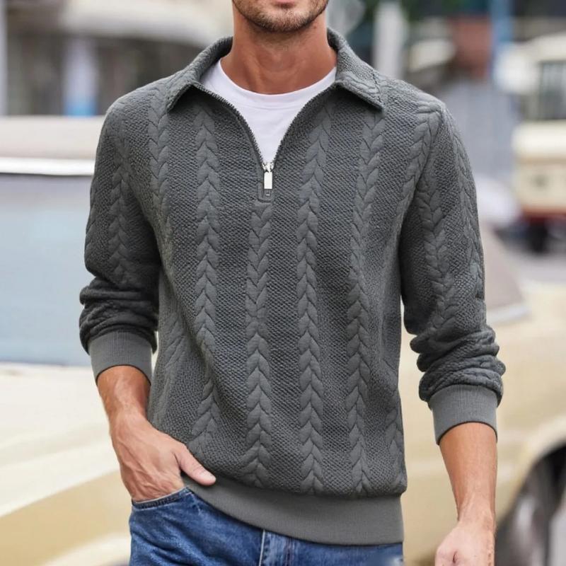 Autumn and winter sweater new pullover semi-cardigan zipper jacquard lapel sweater casual men's POLO shirt