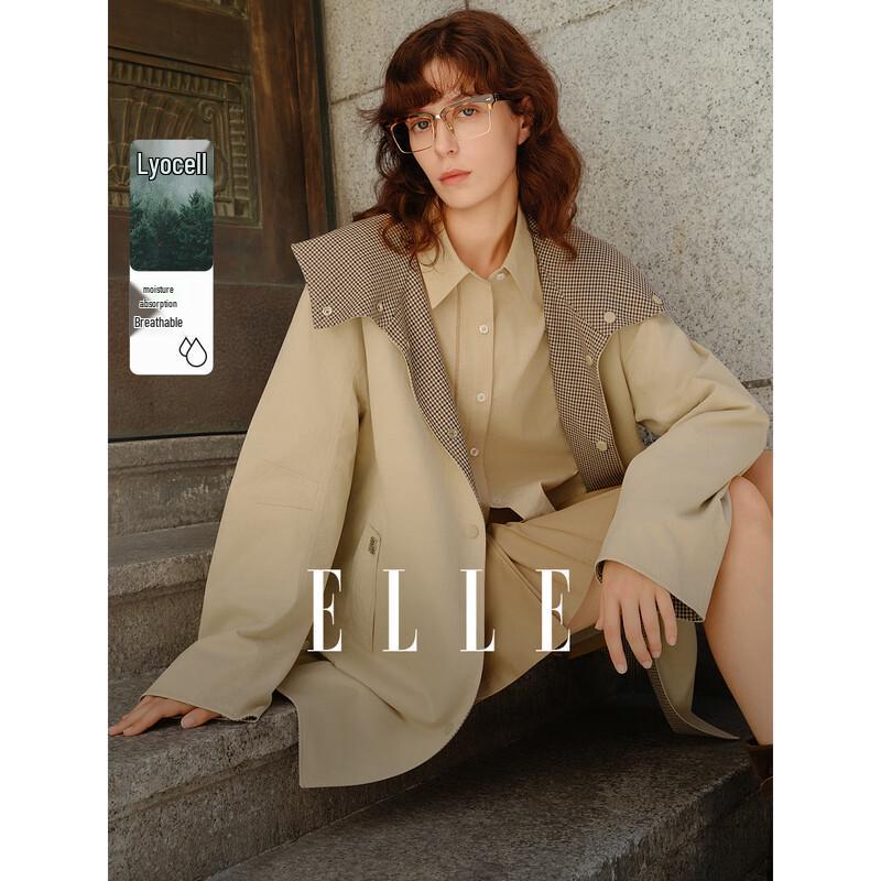 ELLE Women s Reversible Plaid Trench Coat S