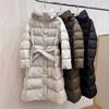 Giacca lunga imbottita da donna slim sopra il ginocchio Nuova in autunno e inverno Con cappuccio vita stretta cintura sottile giacca termica